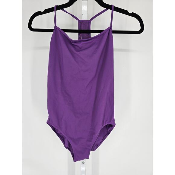 Bloch Girls Sz L Dance Leotard Strapless Solid Purple Ballet Mesh Back - Picture 1 of 4